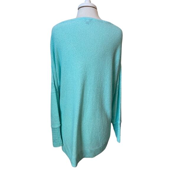 Olivia Sky NWT Women's 1X Boho Open Knit Long Sleeve V Neck Hi Lo Mint Sweater - Picture 3 of 11